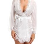 White Transparent Sleepwear for Women - See Thru Lace 2 Piece Nightwear Lingerie Set