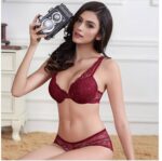 Burgandy Strappy Womens Transparent Lace Bra and Panty Sets - 2 Piece Matching Lingerie Set for - Image 2