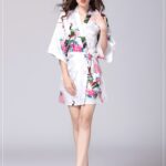White Floral Printed Sleepwear for Women - 1 Piece Nightwear with Belt