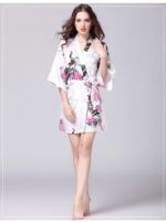 White Floral Printed Sleepwear for Women - 1 Piece Nightwear with Belt