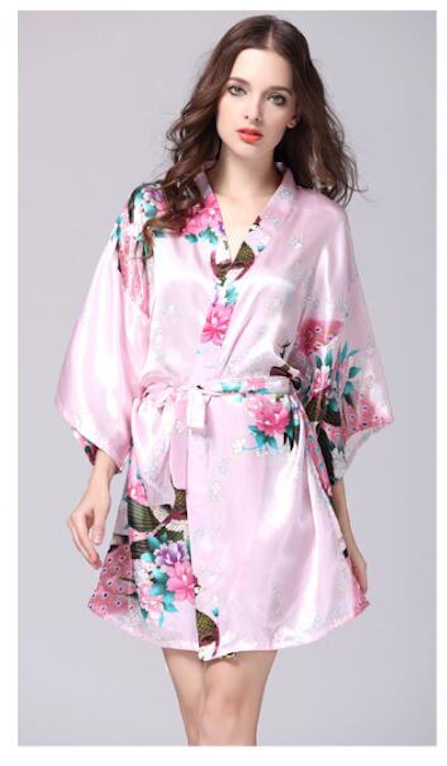 CEI056_1 Pink Floral Printed Sleepwear for Women - 1 Piece Nightwear with Belt - Image 1