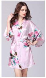 Pink Floral Printed Sleepwear for Women - 1 Piece Nightwear with Belt - Image 2