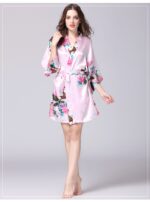Pink Floral Printed Sleepwear for Women - 1 Piece Nightwear with Belt - Image 3