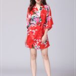 Red Floral Printed Sleepwear for Women - 1 Piece Nightwear with Belt