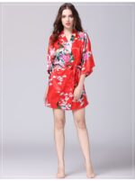 Red Floral Printed Sleepwear for Women - 1 Piece Nightwear with Belt
