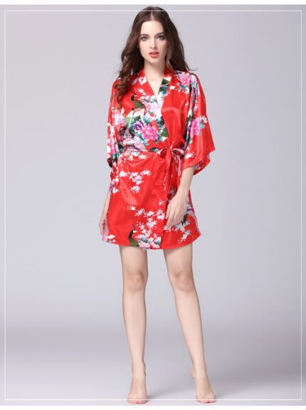 Red Floral Printed Sleepwear for Women - 1 Piece Nightwear with Belt