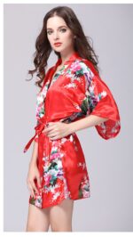 Red Floral Printed Sleepwear for Women - 1 Piece Nightwear with Belt - Image 2