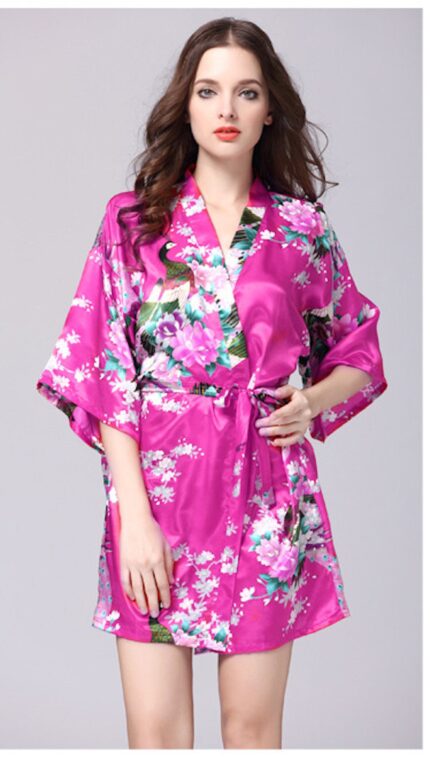 Violet Purple Floral Printed Sleepwear for Women - 1 Piece Nightwear with Belt