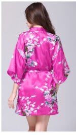 Violet Purple Floral Printed Sleepwear for Women - 1 Piece Nightwear with Belt - Image 2
