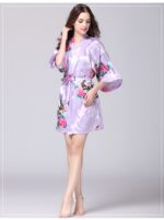 Lavender Purple Floral Printed Sleepwear for Women - 1 Piece Nightwear with Belt - Celino Corp.