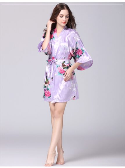 Lavender Purple Floral Printed Sleepwear for Women - 1 Piece Nightwear with Belt - Celino Corp.