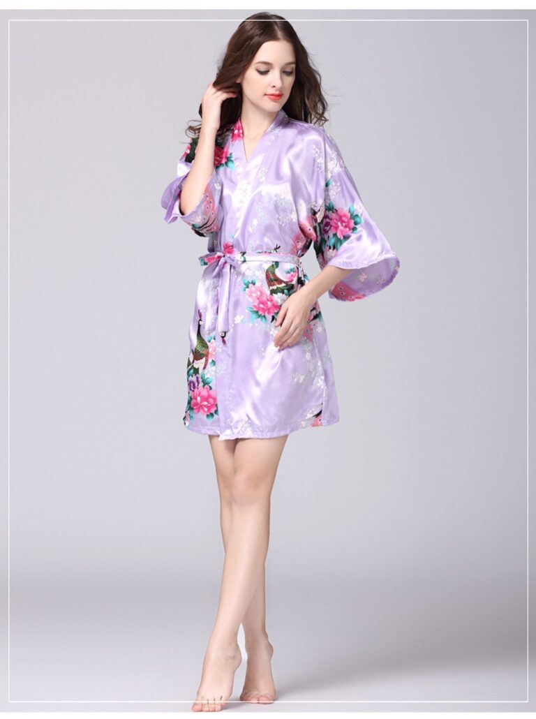 Lavender Purple Floral Printed Sleepwear for Women - 1 Piece Nightwear with Belt - Celino Corp.