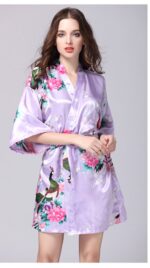 Lavender Purple Floral Printed Sleepwear for Women - 1 Piece Nightwear with Belt - Celino Corp.