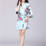 Sky Blue Floral Printed Sleepwear for Women - 1 Piece Nightwear with Belt