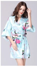 Sky Blue Floral Printed Sleepwear for Women - 1 Piece Nightwear with Belt - Image 2