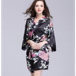 Black Floral Printed Sleepwear for Women - 1 Piece Nightwear with Belt