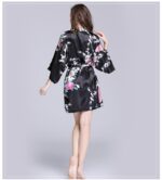 Black Floral Printed Sleepwear for Women - 1 Piece Nightwear with Belt - Image 2