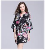 Black Floral Printed Sleepwear for Women - 1 Piece Nightwear with Belt - Image 3
