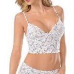 White Strappy Womens Transparent Lace Bra and Panty Sets - 2 Piece Matching Lingerie Set for Women