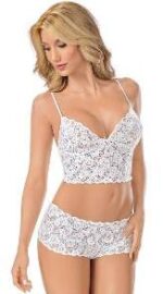 White Strappy Womens Transparent Lace Bra and Panty Sets - 2 Piece Matching Lingerie Set for Women