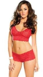 Red Strappy Womens Transparent Lace Bra and Panty Sets - 2 Piece Matching Lingerie Set for Women - Image 2