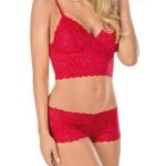 Red Strappy Womens Transparent Lace Bra and Panty Sets - 2 Piece Matching Lingerie Set for Women - Image 3
