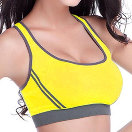 Yellow Strappy Womens Sports Bra - High Impact Bra Perfect for Yoga, Workout, Running