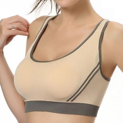 Khaki Strappy Womens Sports Bra - High Impact Bra Perfect for Yoga, Workout, Running