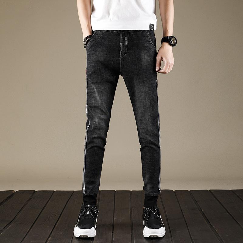 CEJJE007_2 Black Slim Fit Jogger Jeans For Men - Fashion Skinny Cotton Sweatpants Zipper with Pockets - Image 1
