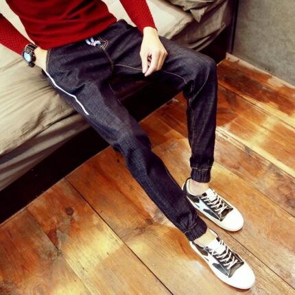 Blue Slim Fit Jogger Jeans For Men - Fashion Skinny Cotton Sweatpants Zipper with Pockets - Celino Corp.