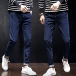 Navy Blue Slim Fit Jogger Jeans For Men - Fashion Skinny Cotton Sweatpants Zipper with Pockets