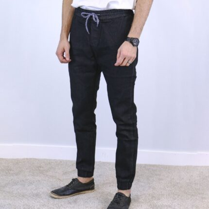 Black Slim Fit Jogger Jeans For Men - Fashion Skinny Cotton Sweatpants Zipper with Pockets