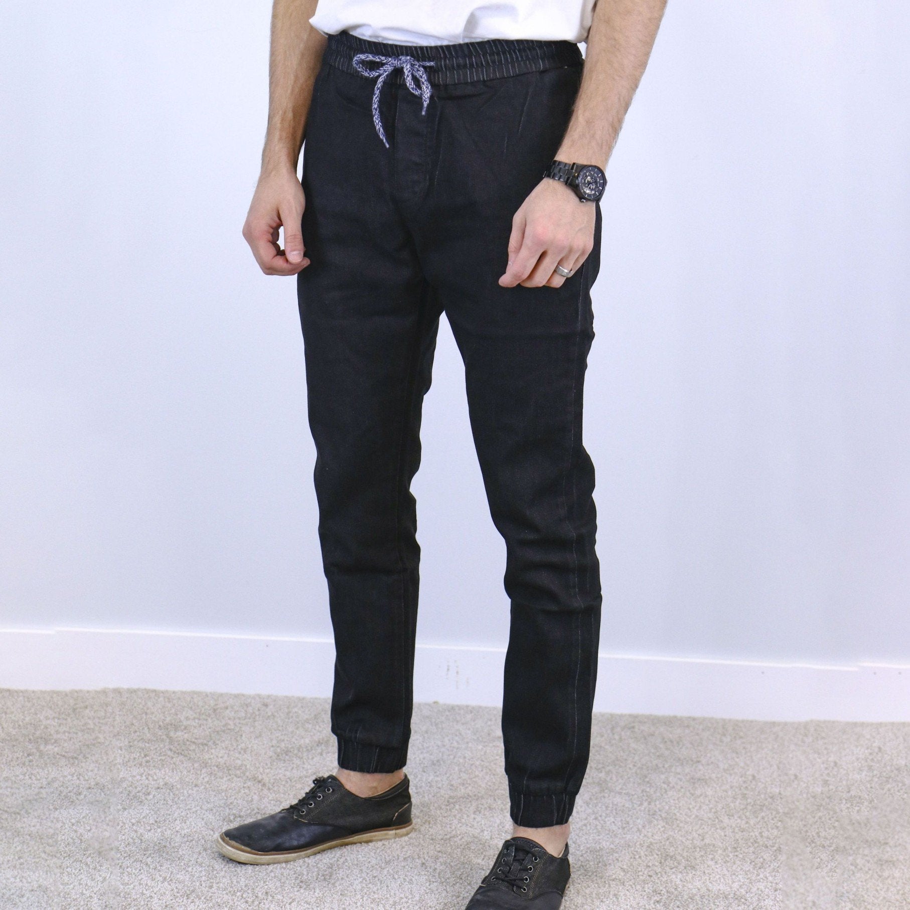 CEJJE_003a-min Black Slim Fit Jogger Jeans For Men - Fashion Skinny Cotton Sweatpants Zipper with Pockets - Image 1