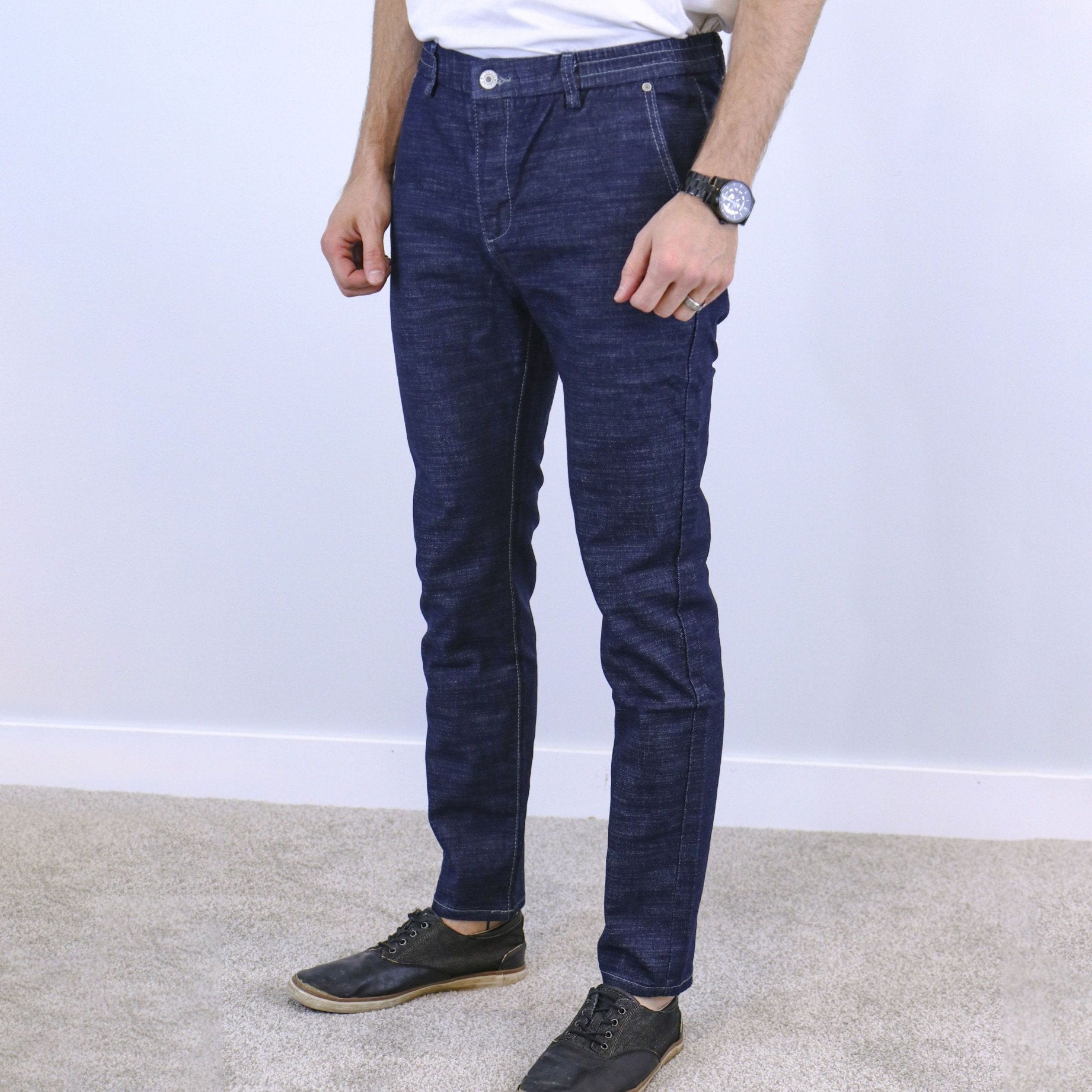 CEJJE_004a-min Navy Blue Slim Fit Jogger Jeans For Men - Fashion Skinny Cotton Sweatpants Zipper with Pockets - Image 1