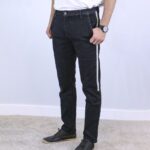 Black Vertical Strip Slim Fit Jogger Jeans For Men - Fashion Skinny Cotton Sweatpants Zipper with - Image 2