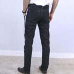 Black Vertical Strip Slim Fit Jogger Jeans For Men - Fashion Skinny Cotton Sweatpants Zipper with - Image 3