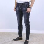 Grey & Black Slim Fit Jogger Jeans For Men - Fashion Skinny Cotton Sweatpants Zipper with Pockets - Image 2