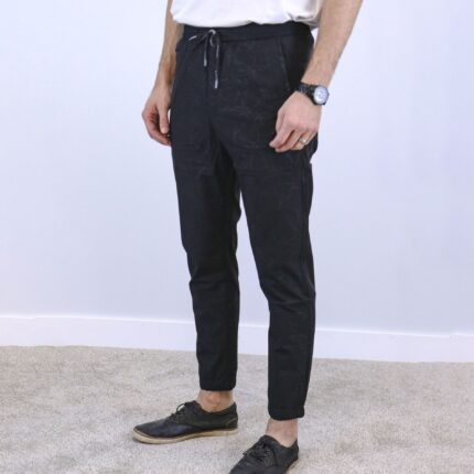 Floral Black Slim Fit Jogger Jeans For Men - Fashion Skinny Cotton Sweatpants Zipper with Pockets