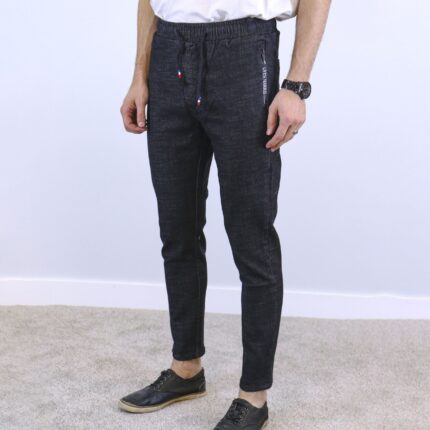 Black Slim Fit Jogger Jeans For Men - Fashion Skinny Cotton Sweatpants Zipper with Pockets