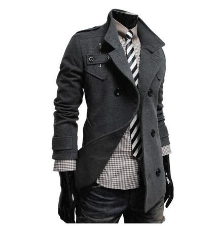 Dark Grey Long Sleeve Winter Cotton Jacket for Men - High Quality Knee Length Detachable Outerwear - Celino Corp.