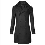 Black Long Sleeve Winter Cotton Jacket for Men - High Quality Trench Detachable Outerwear Coat