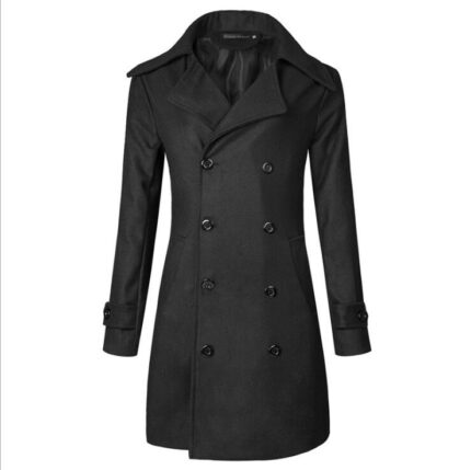 Black Long Sleeve Winter Cotton Jacket for Men - High Quality Trench Detachable Outerwear Coat