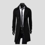 Black Long Sleeve Winter Cotton Jacket for Men - High Quality Trench Detachable Outerwear Coat
