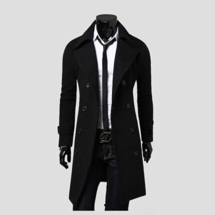 Black Long Sleeve Winter Cotton Jacket for Men - High Quality Trench Detachable Outerwear Coat