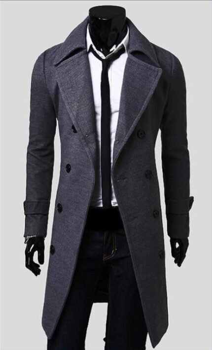Grey Long Sleeve Winter Cotton Jacket for Men - High Quality Trench Detachable Outerwear Coat Jacket
