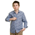 Grey With Blue Textured Boys Floral Hawaiian Shirts - Tropical Long Sleeve Shirts for Casual Look - Celino Corp.