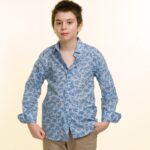 White With Blue Textured Boys Floral Hawaiian Shirts - Tropical Long Sleeve Shirts for Casual Look - Celino Corp.