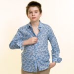 White With Blue Textured Boys Floral Hawaiian Shirts - Tropical Long Sleeve Shirts for Casual Look - Celino Corp.