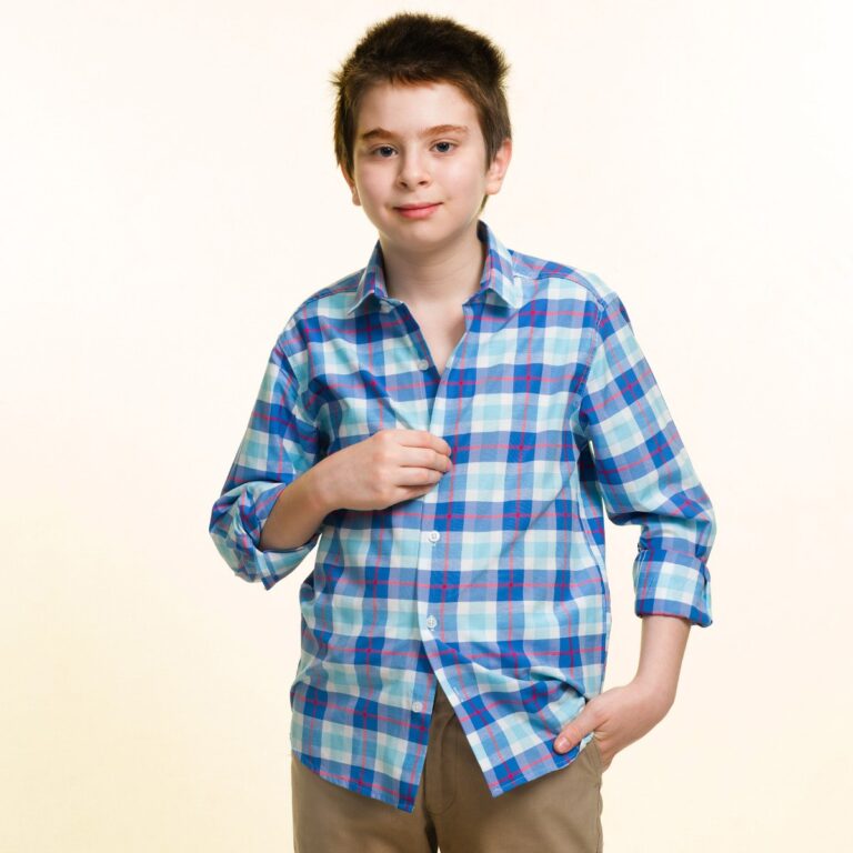 Dark Blue Checked With Red Lines Boys Floral Hawaiian Shirts - Tropical Long Sleeve Shirts for - Celino Corp.