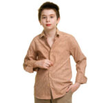 Peach Colored With Lines Boys Floral Hawaiian Shirts - Tropical Long Sleeve Shirts for Casual Look - Celino Corp.